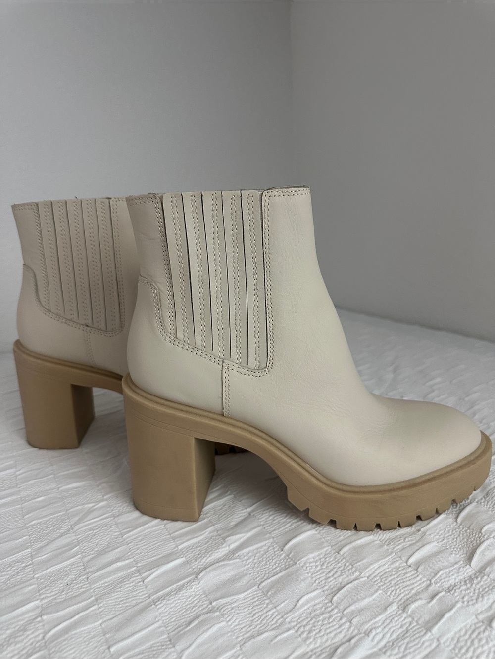 Dolce Vita Cream Chelsea Lug-Heel Ankle Boots